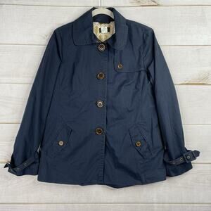 J CREW Jacket Womens 8 Navy Blue Button Up Pockets Buckle Sleeve Cotton Nylon